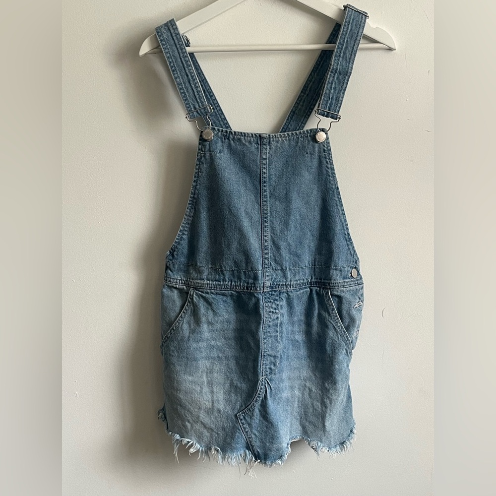 Free People Medium Wash Denim Overall Mini Dress